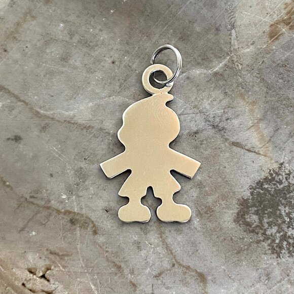VTG Solid Sterling Silver 925 Boy Male Child Silhouette Pendant Charm - Picture 2 of 11